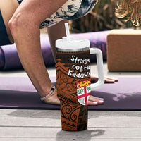 Straight Outta Kadavu Fiji Tumbler With Handle Tribal Polynesian Tattoo Coat Of Arms Flag