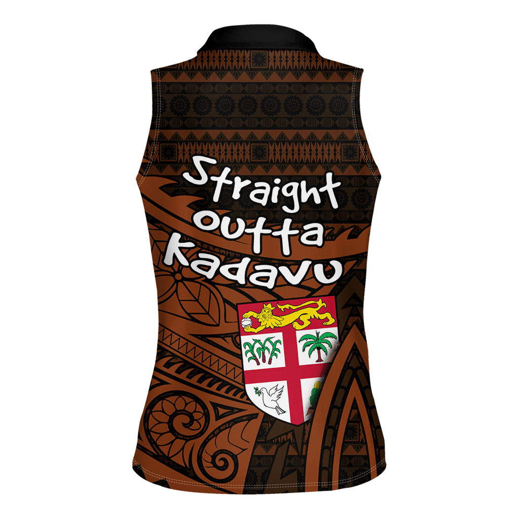 Straight Outta Kadavu Fiji Women Sleeveless Polo Shirt Tribal Polynesian Tattoo Coat Of Arms Flag