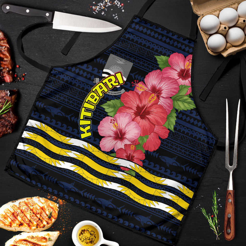 Kiribati Apron Tropical Pink Hibiscus Flowers Polynesian Tribal TS04 Blue Black - Polynesian Pride