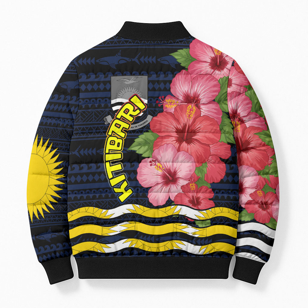 Kiribati Bomber Puffer Jacket Tropical Pink Hibiscus Flowers Polynesian Tribal TS04 - Polynesian Pride