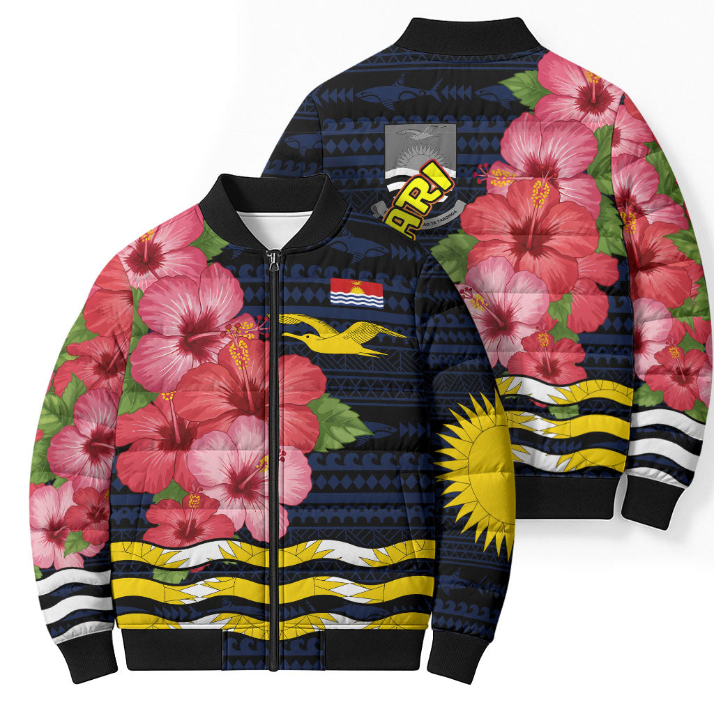 Kiribati Bomber Puffer Jacket Tropical Pink Hibiscus Flowers Polynesian Tribal TS04 - Polynesian Pride