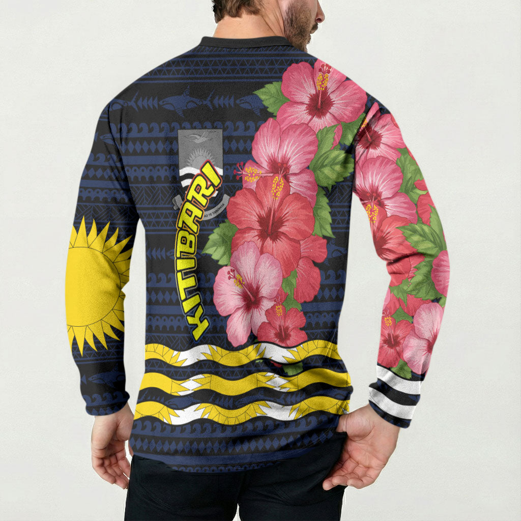 Kiribati Button Sweatshirt Tropical Pink Hibiscus Flowers Polynesian Tribal TS04 - Polynesian Pride