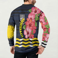 Kiribati Button Sweatshirt Tropical Pink Hibiscus Flowers Polynesian Tribal TS04 - Polynesian Pride