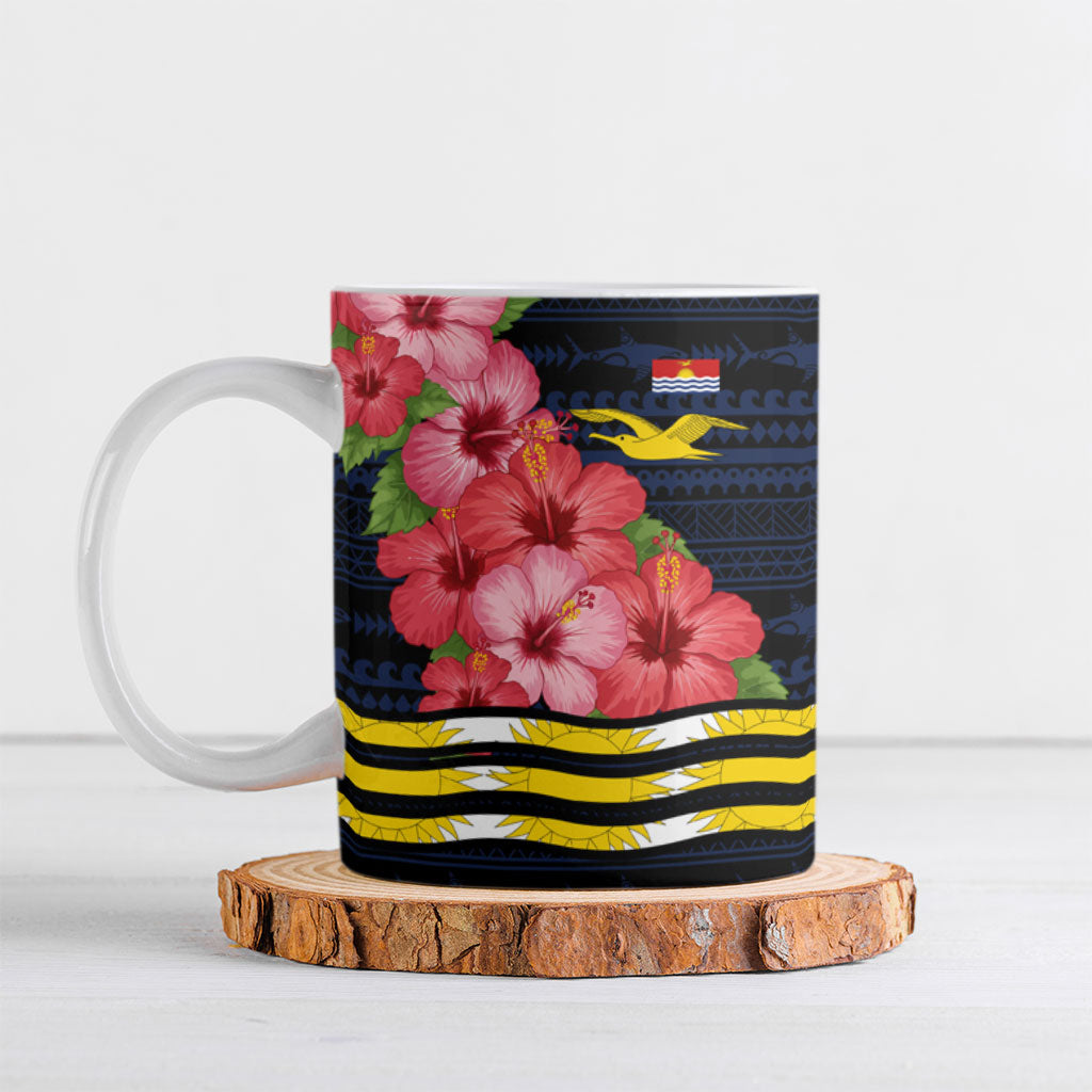 Kiribati Ceramic Mug Tropical Pink Hibiscus Flowers Polynesian Tribal TS04 Blue Black - Polynesian Pride