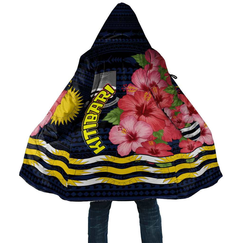 Kiribati Cloak Tropical Pink Hibiscus Flowers Polynesian Tribal TS04 Unisex Blue Black - Polynesian Pride