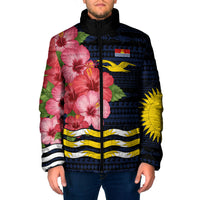 Kiribati Padded Jacket Tropical Pink Hibiscus Flowers Polynesian Tribal TS04 Men Blue Black - Polynesian Pride
