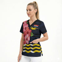 Kiribati Scrub Top Tropical Pink Hibiscus Flowers Polynesian Tribal TS04 - Polynesian Pride