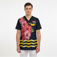 Kiribati Scrub Top Tropical Pink Hibiscus Flowers Polynesian Tribal TS04 - Polynesian Pride