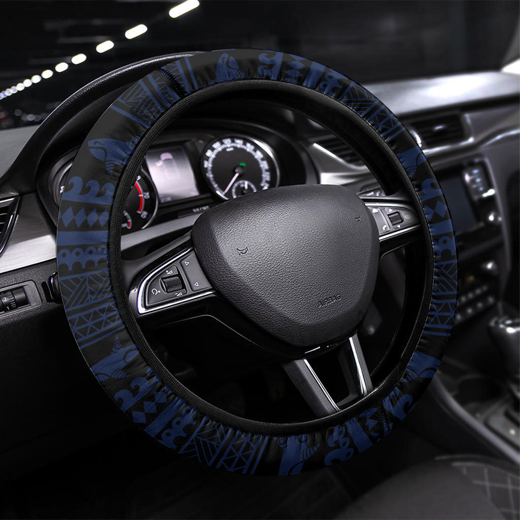 Kiribati Steering Wheel Cover Tropical Pink Hibiscus Flowers Polynesian Tribal TS04 Universal Fit Blue Black - Polynesian Pride