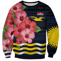 Kiribati Sweatshirt Tropical Pink Hibiscus Flowers Polynesian Tribal TS04 Unisex Blue Black - Polynesian Pride