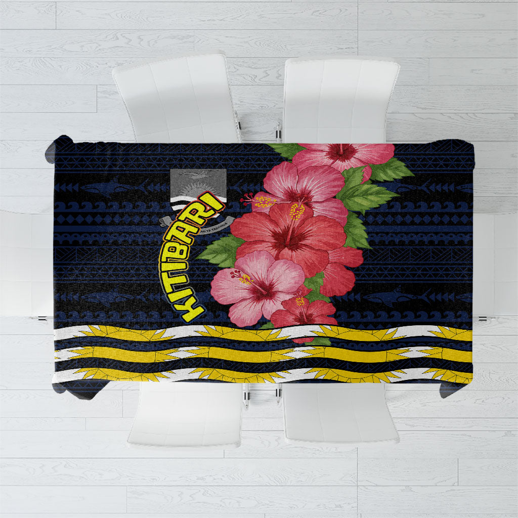 Kiribati Tablecloth Tropical Pink Hibiscus Flowers Polynesian Tribal TS04 Blue Black - Polynesian Pride