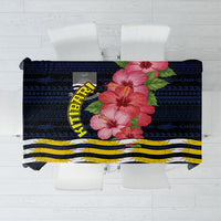 Kiribati Tablecloth Tropical Pink Hibiscus Flowers Polynesian Tribal TS04 Blue Black - Polynesian Pride