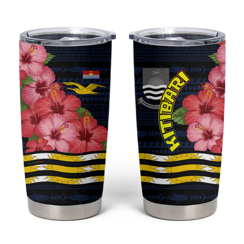 Kiribati Tumbler Cup Tropical Pink Hibiscus Flowers Polynesian Tribal TS04 Blue Black - Polynesian Pride