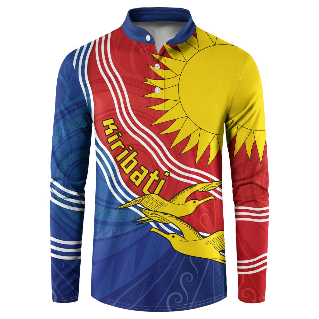 Kiribati Flag Coat Of Arms Button Sweatshirt Sun Rising Frigatebird Pacific Island Tribal Pattern TS04 Red Yellow - Polynesian Pride