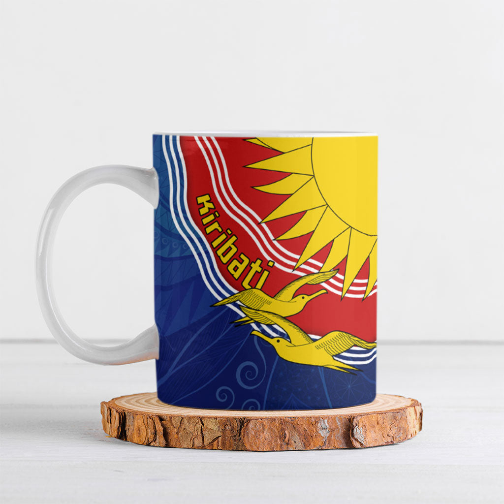 Kiribati Flag Coat Of Arms Ceramic Mug Sun Rising Frigatebird Pacific Island Tribal Pattern TS04 Red Yellow - Polynesian Pride