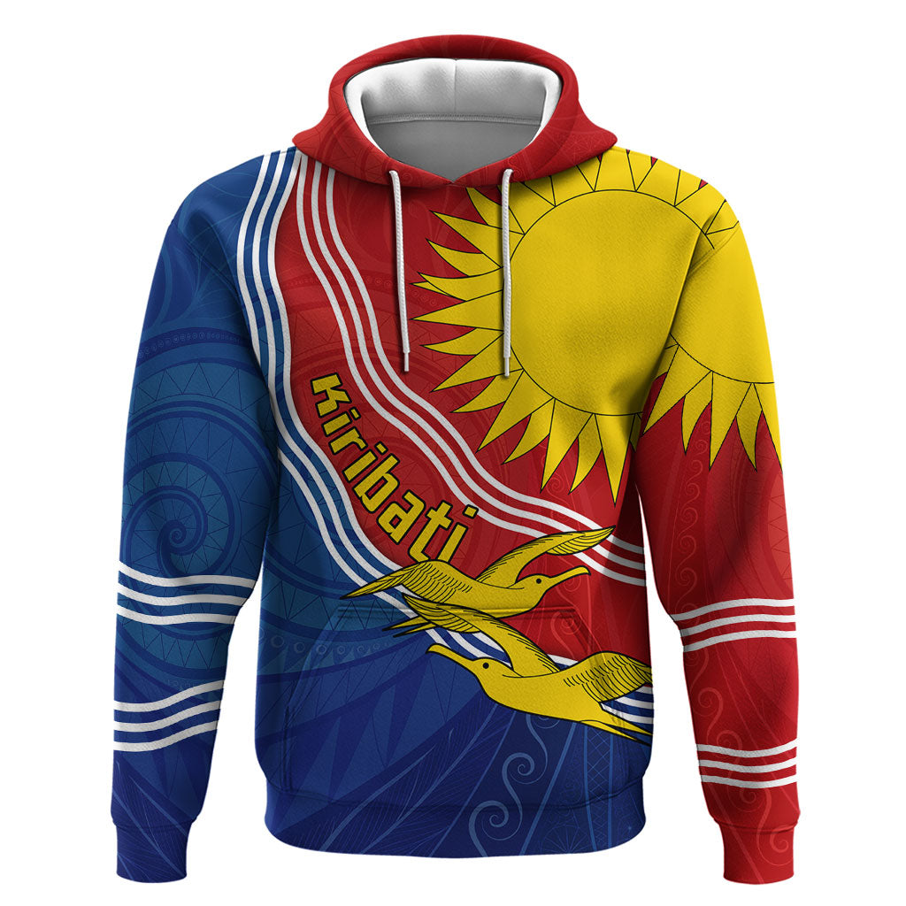 Kiribati Flag Coat Of Arms Hoodie Sun Rising Frigatebird Pacific Island Tribal Pattern TS04 Pullover Hoodie Red Yellow - Polynesian Pride