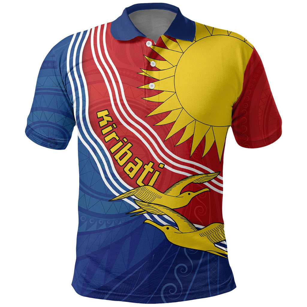 Kiribati Flag Coat Of Arms Polo Shirt Sun Rising Frigatebird Pacific Island Tribal Pattern TS04 Red Yellow - Polynesian Pride