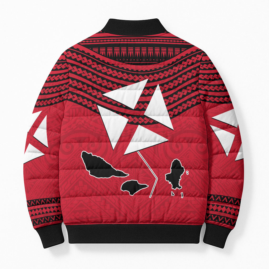 Wallis And Futuna Bomber Puffer Jacket Polynesian Tattoo Flag Map