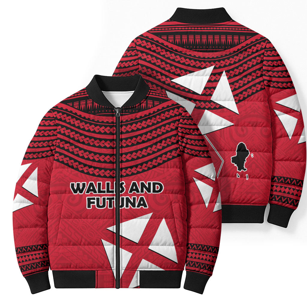 Wallis And Futuna Bomber Puffer Jacket Polynesian Tattoo Flag Map