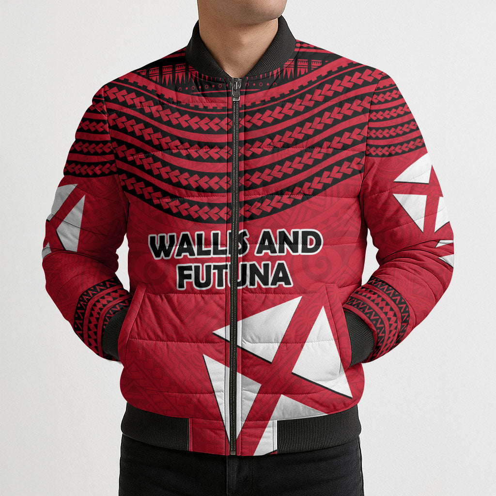 Wallis And Futuna Bomber Puffer Jacket Polynesian Tattoo Flag Map