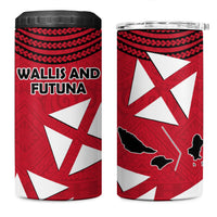 Wallis And Futuna 4 in 1 Can Cooler Tumbler Polynesian Tattoo Flag Map