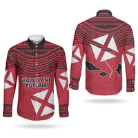 Wallis And Futuna Couples Matching Off Shoulder Maxi Dress and Long Sleeve Button Shirt Polynesian Tattoo Flag Map