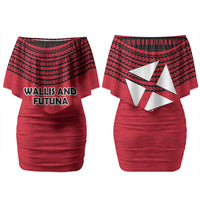 Wallis And Futuna Couples Matching Off Shoulder Short Dress and Hawaiian Shirt Polynesian Tattoo Flag Map