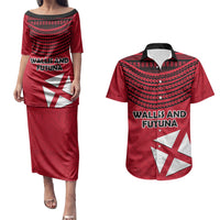 Wallis And Futuna Couples Matching Puletasi and Hawaiian Shirt Polynesian Tattoo Flag Map