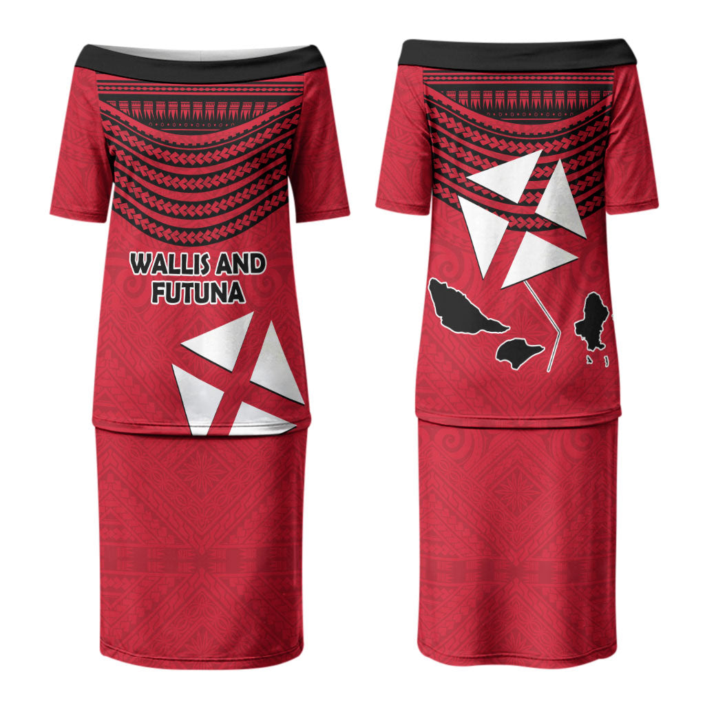 Wallis And Futuna Couples Matching Puletasi and Hawaiian Shirt Polynesian Tattoo Flag Map