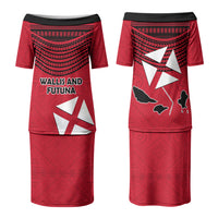 Wallis And Futuna Couples Matching Puletasi and Long Sleeve Button Shirt Polynesian Tattoo Flag Map
