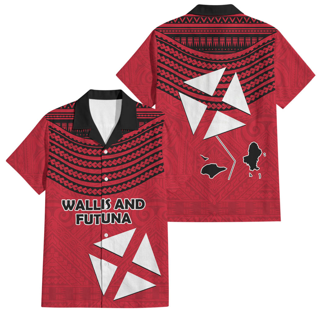 Wallis And Futuna Family Matching Off The Shoulder Long Sleeve Dress and Hawaiian Shirt Polynesian Tattoo Flag Map