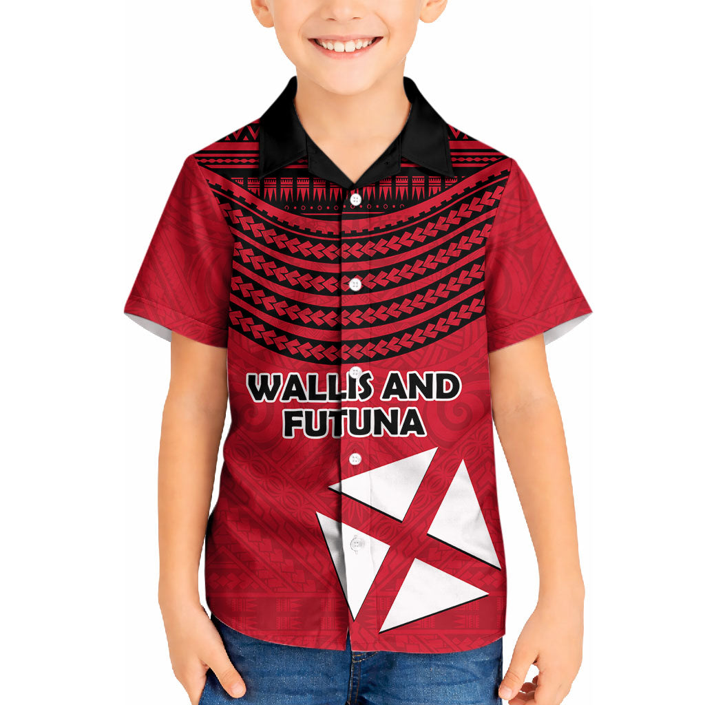 Wallis And Futuna Kid Hawaiian Shirt Polynesian Tattoo Flag Map
