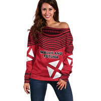 Wallis And Futuna Off Shoulder Sweater Polynesian Tattoo Flag Map