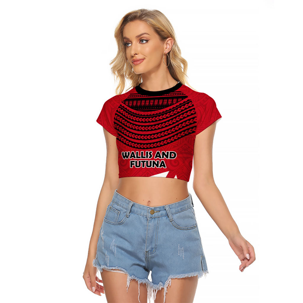 Wallis And Futuna Raglan Cropped T Shirt Polynesian Tattoo Flag Map