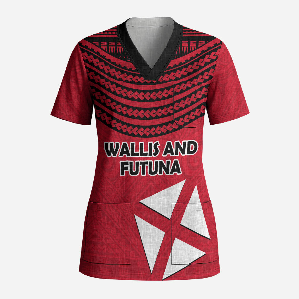Wallis And Futuna Scrub Top Polynesian Tattoo Flag Map