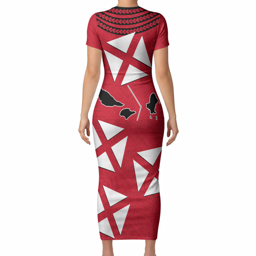 Wallis And Futuna Short Sleeve Bodycon Dress Polynesian Tattoo Flag Map