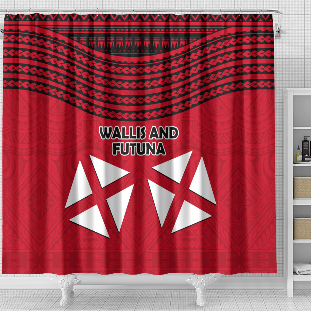 Wallis And Futuna Shower Curtain Polynesian Tattoo Flag Map
