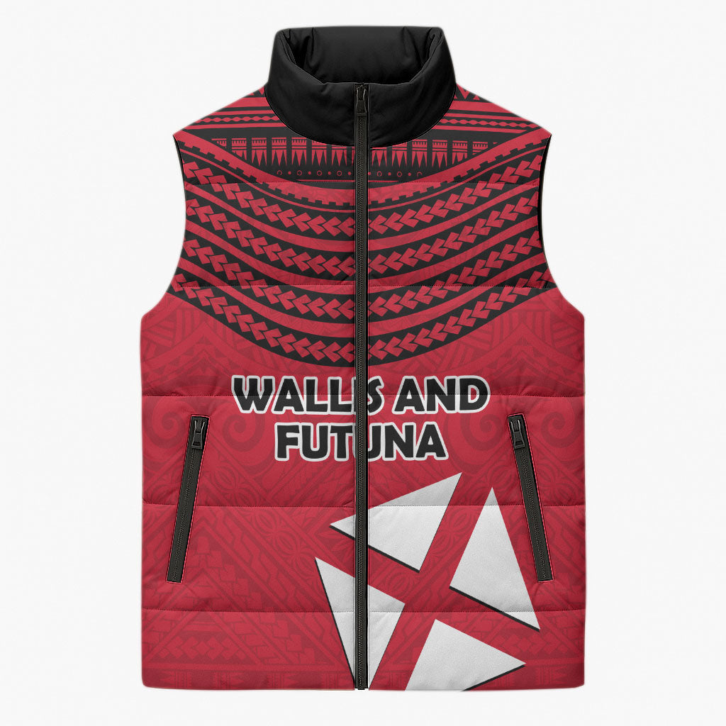 Wallis And Futuna Sleeveless Puffer Jacket Polynesian Tattoo Flag Map TS04 Unisex Red Black - Polynesian Pride