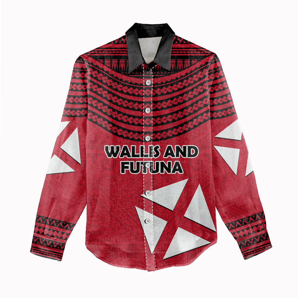 Wallis And Futuna Women Casual Shirt Polynesian Tattoo Flag Map