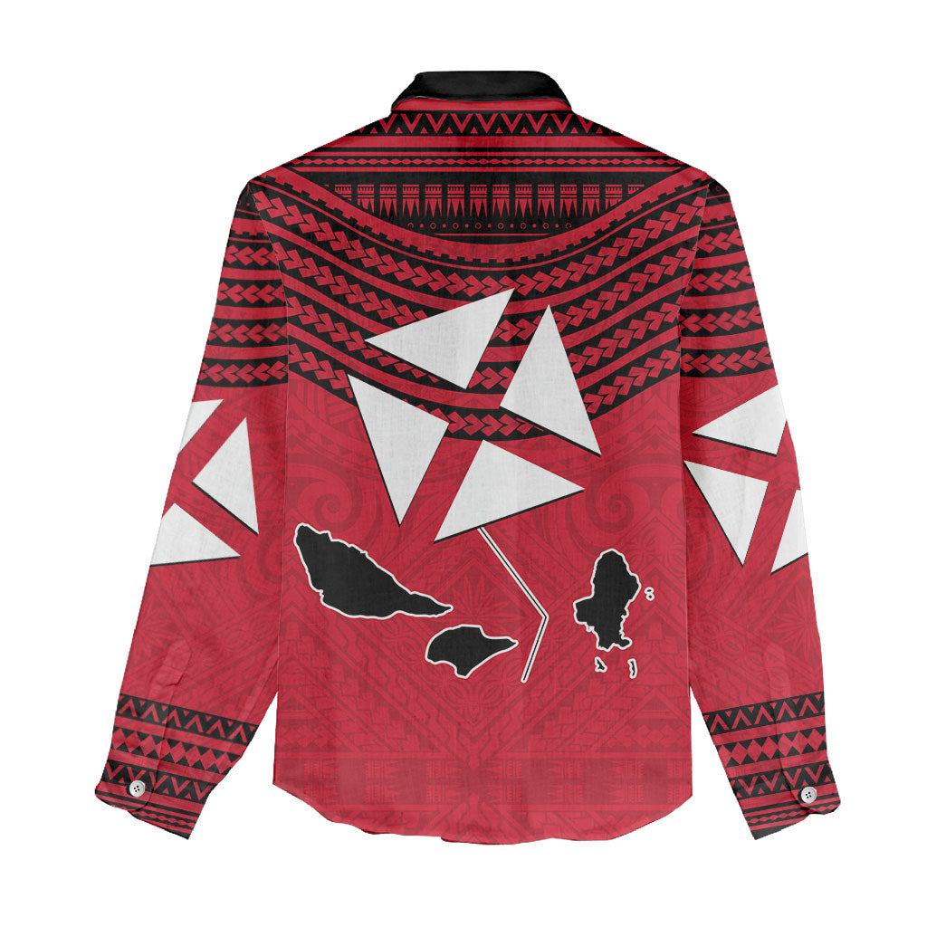 Wallis And Futuna Women Casual Shirt Polynesian Tattoo Flag Map
