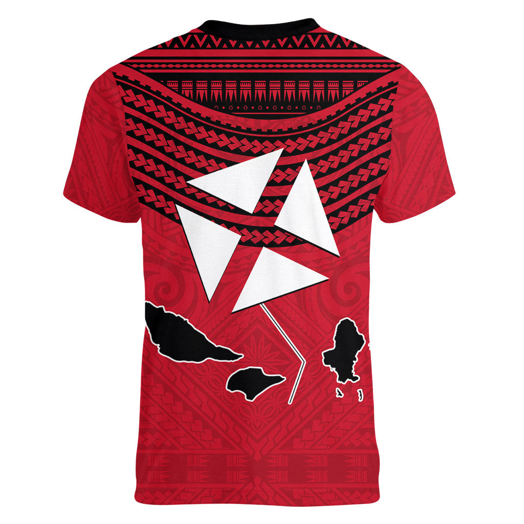 Wallis And Futuna Women V-Neck T-Shirt Polynesian Tattoo Flag Map