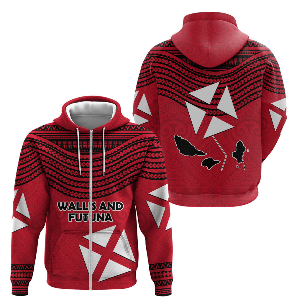 Wallis And Futuna Zip Hoodie Polynesian Tattoo Flag Map