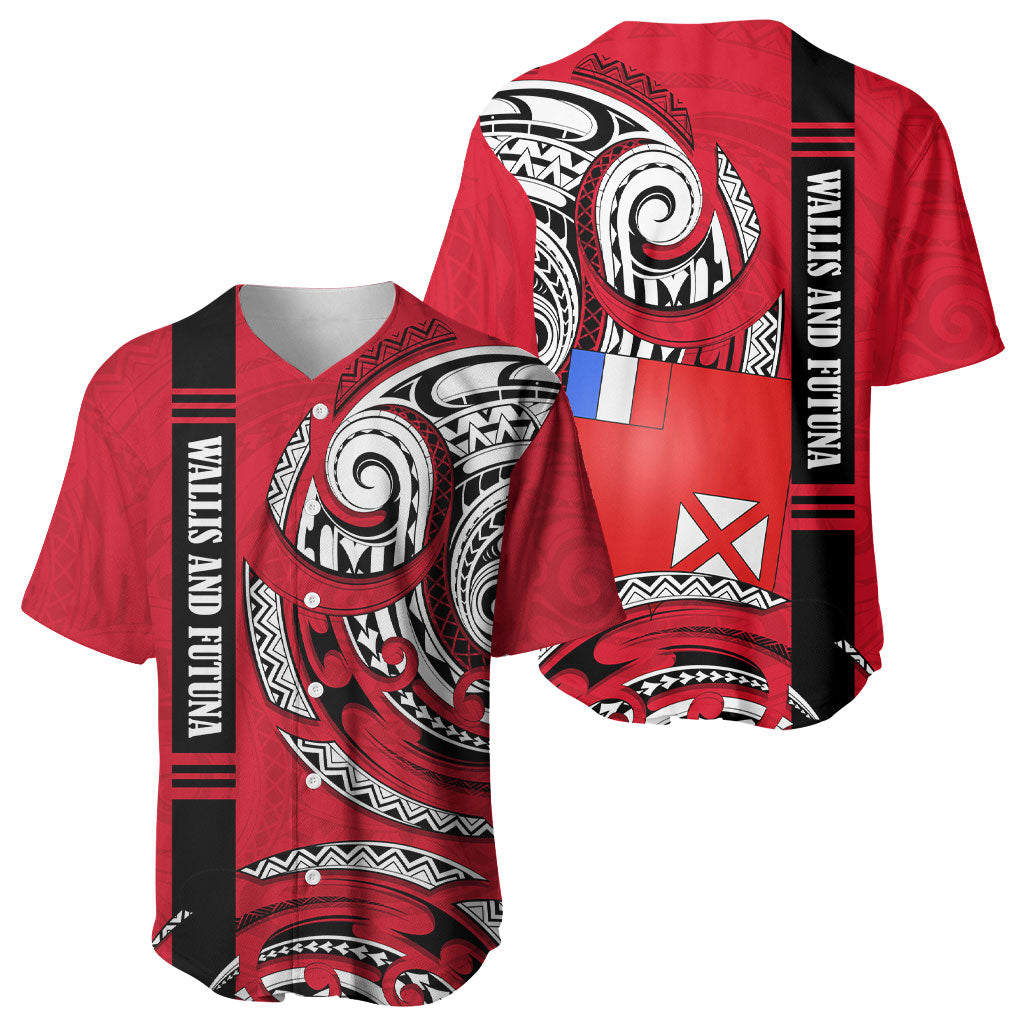 Wallis And Futuna Baseball Jersey Tribal Polynesian Tattoo Flag Motif