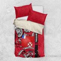 Wallis And Futuna Bedding Set Tribal Polynesian Tattoo Flag Motif