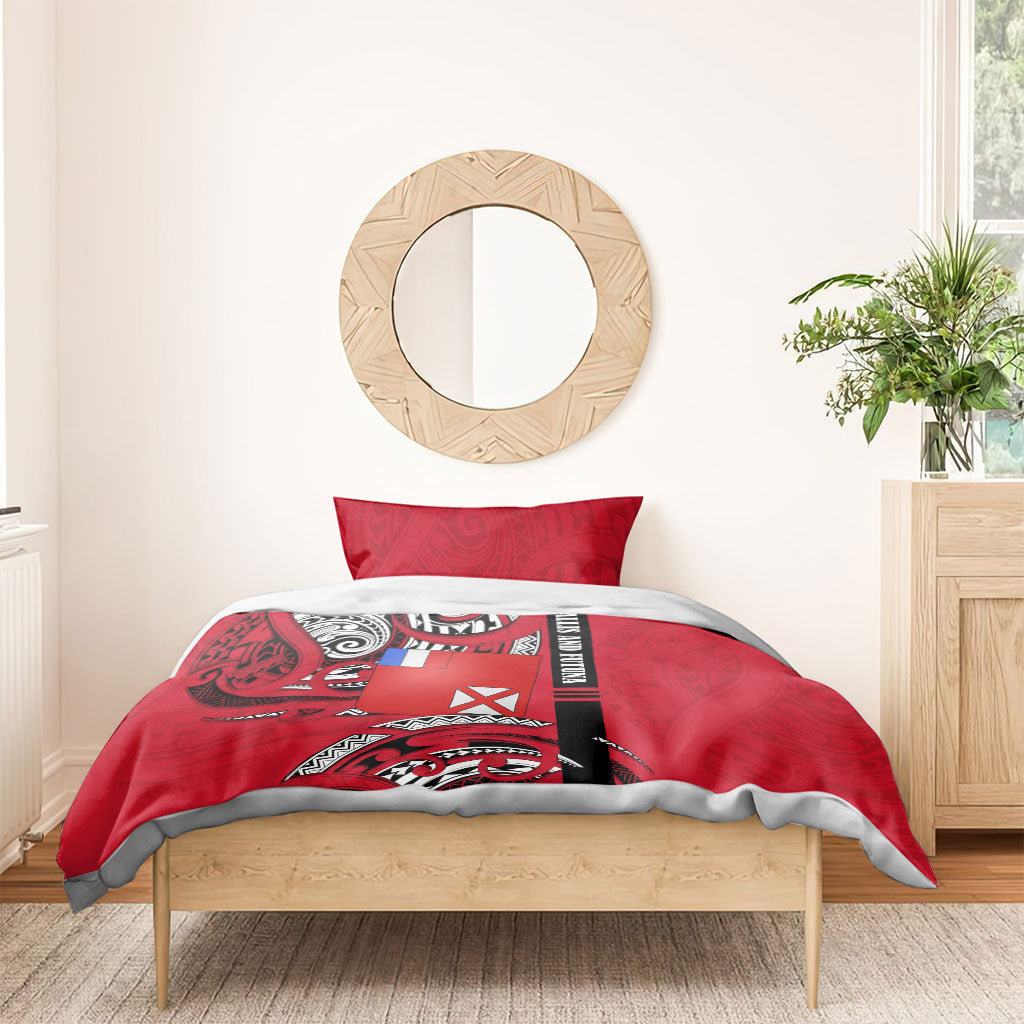 Wallis And Futuna Bedding Set Tribal Polynesian Tattoo Flag Motif