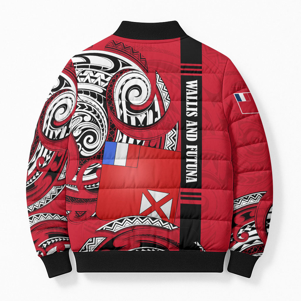 Wallis And Futuna Bomber Puffer Jacket Tribal Polynesian Tattoo Flag Motif