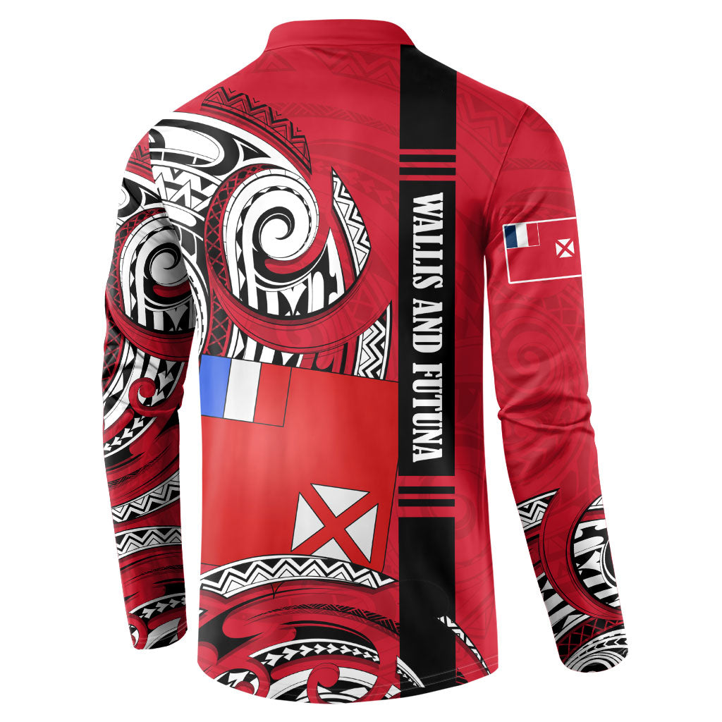 Wallis And Futuna Button Sweatshirt Tribal Polynesian Tattoo Flag Motif