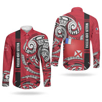 Wallis And Futuna Couples Matching Off Shoulder Maxi Dress and Long Sleeve Button Shirt Tribal Polynesian Tattoo Flag Motif