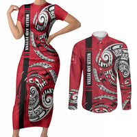 Wallis And Futuna Couples Matching Short Sleeve Bodycon Dress and Long Sleeve Button Shirt Tribal Polynesian Tattoo Flag Motif