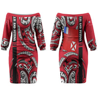 Wallis And Futuna Family Matching Off The Shoulder Long Sleeve Dress and Hawaiian Shirt Tribal Polynesian Tattoo Flag Motif